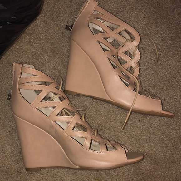 Shoes - Tan Cages Wedge Heels